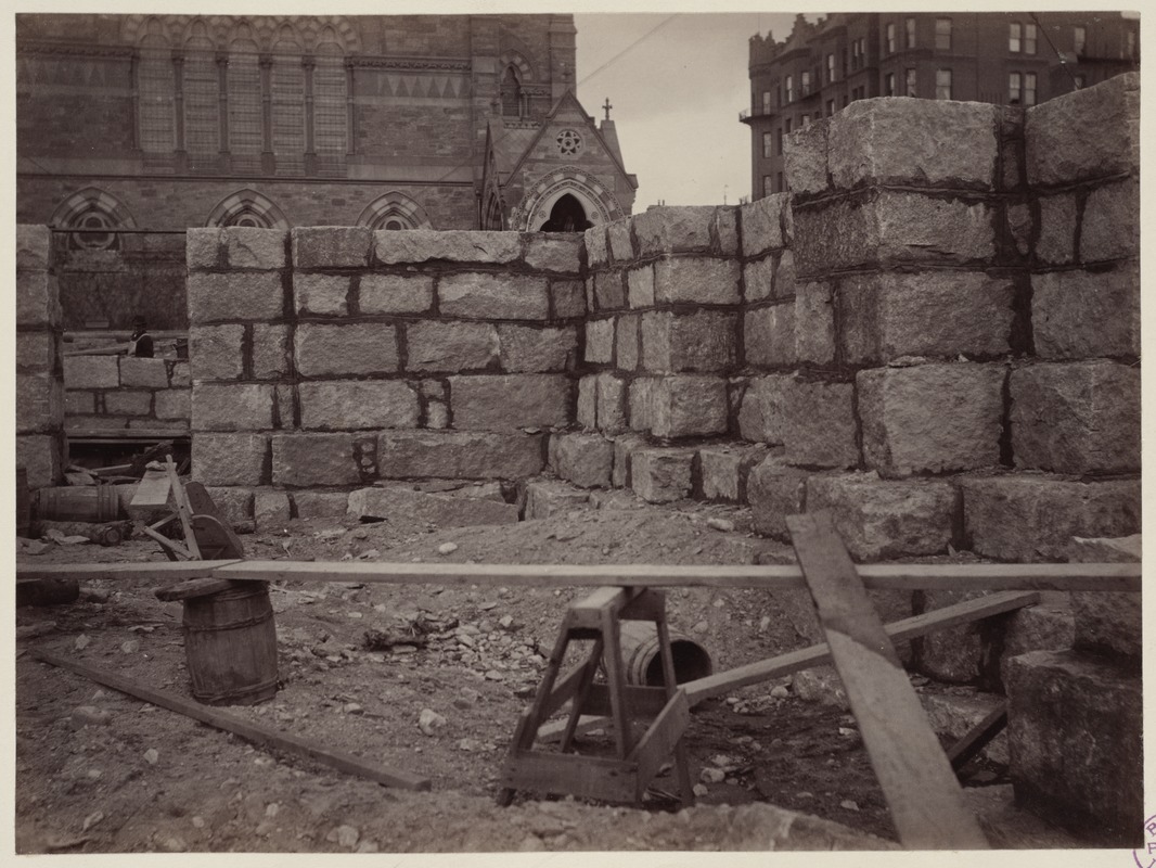 Foundation at the corner of Boylston and Dartmouth Streets, construction of the McKim Building
