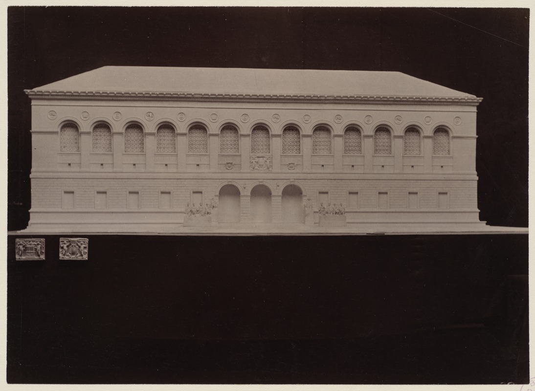 Plaster model of the McKim Building with casts of the Boston Public Library Seal