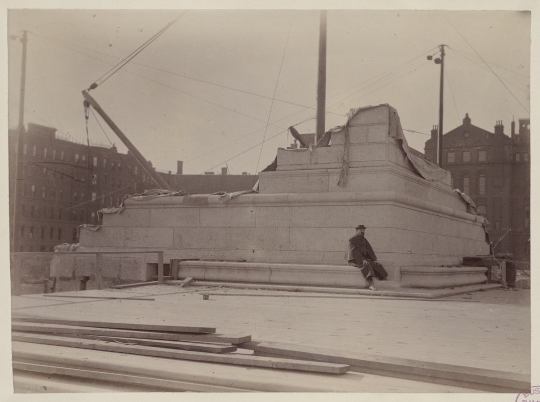 Cornerstone and platform at Boylston Street and Dartmouth Street corner, construction of the McKim Building