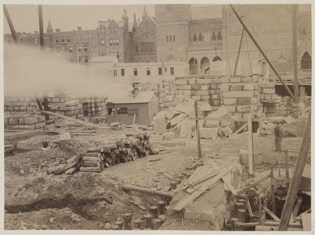 Foundation and piling heads, construction of the McKim Building