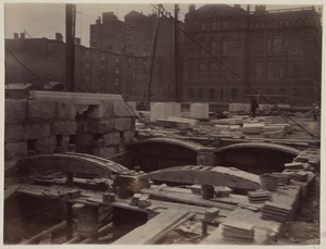 Laying of Guastavino tile arches along Boylston Street, construction of the McKim Building