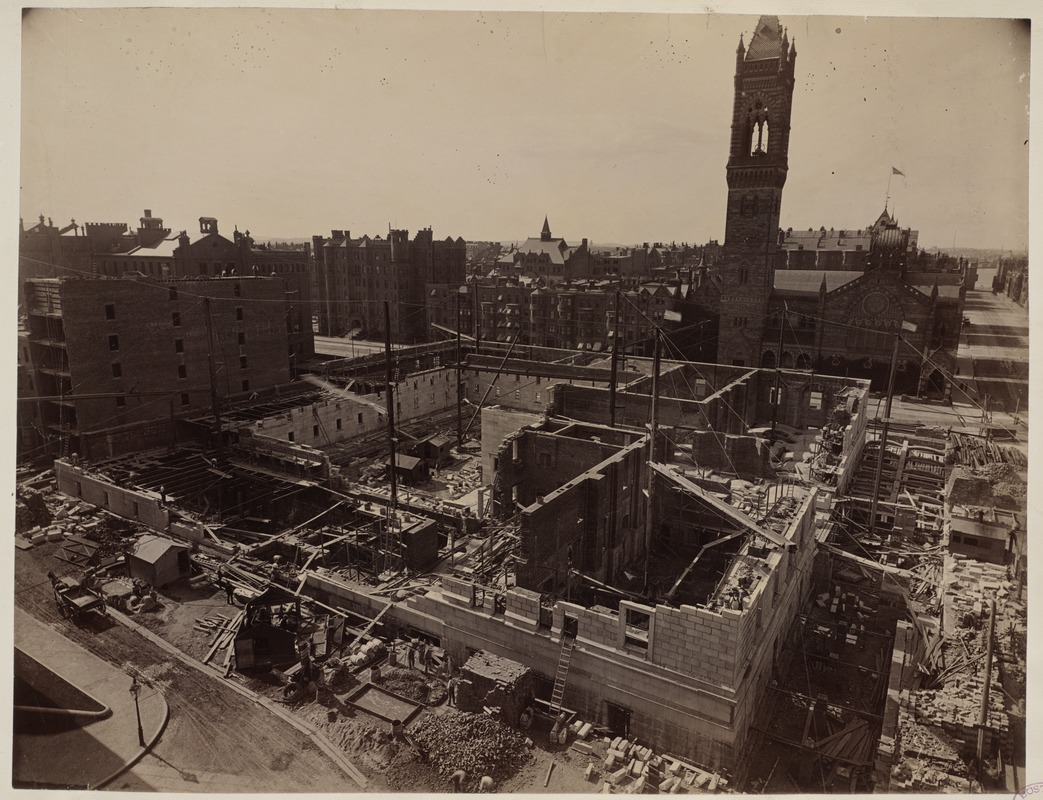 View of site from S.S. Pierce Building, construction of the McKim Building