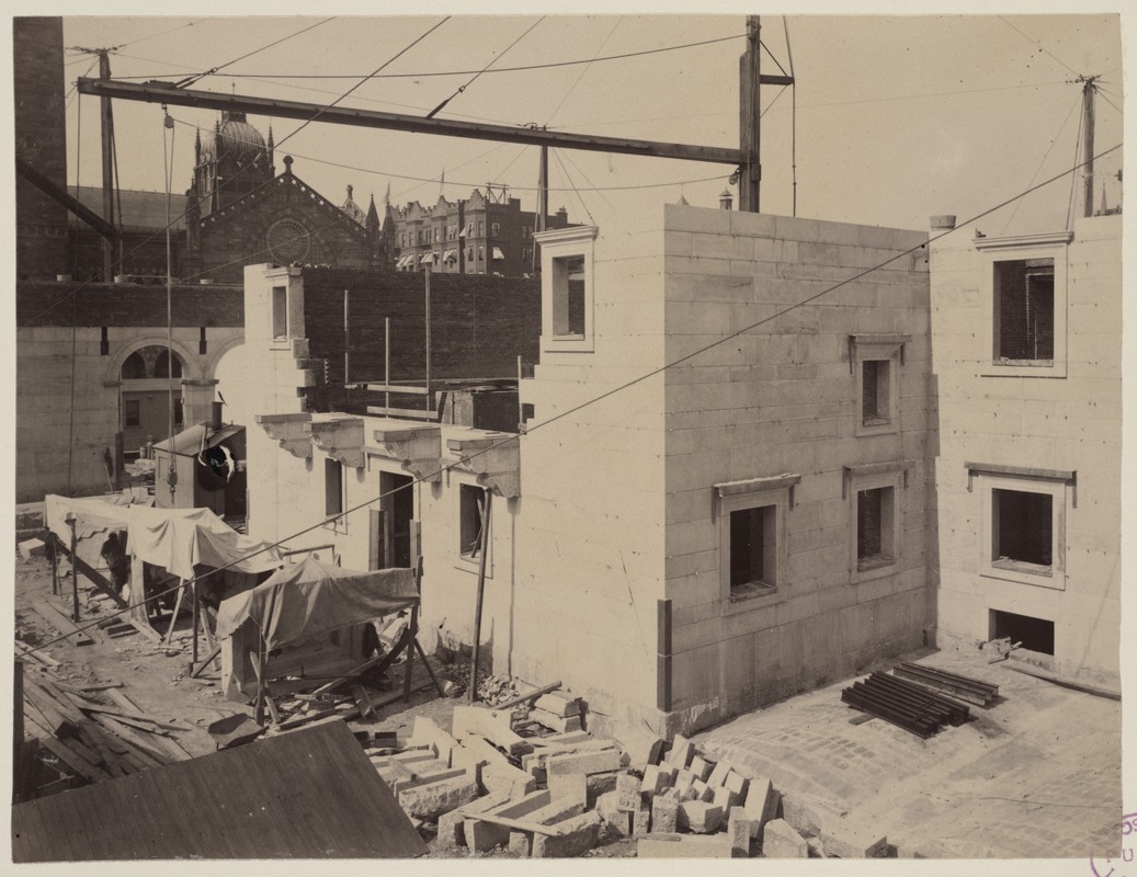 East wall of Courtyard under construction, construction of the McKim Building