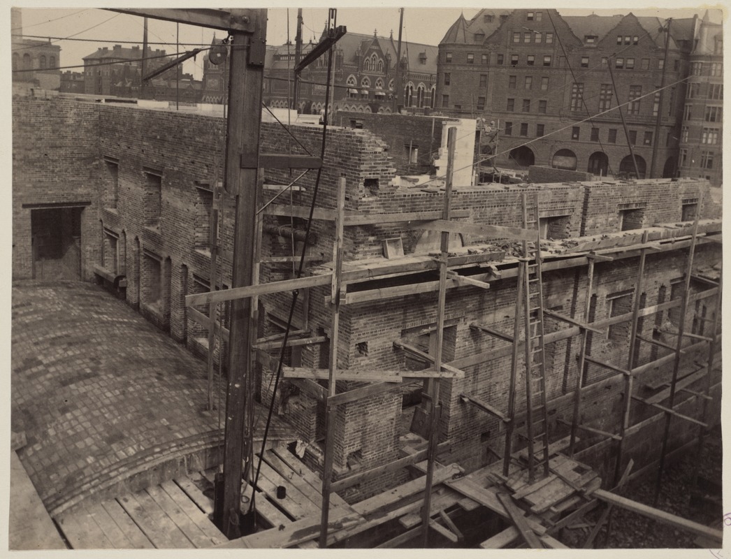 View of the inside of the Courtyard wall from back corner on the Boylston St. side