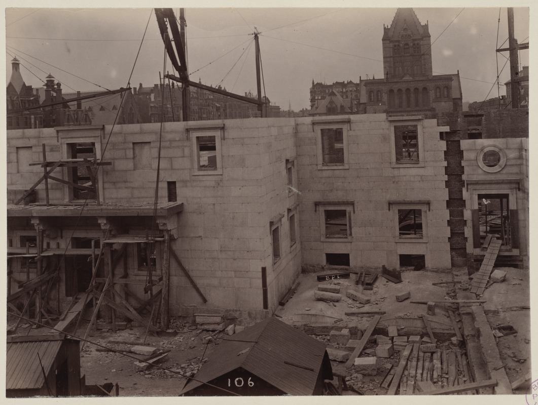 East wall of Courtyard, construction of the McKim Building