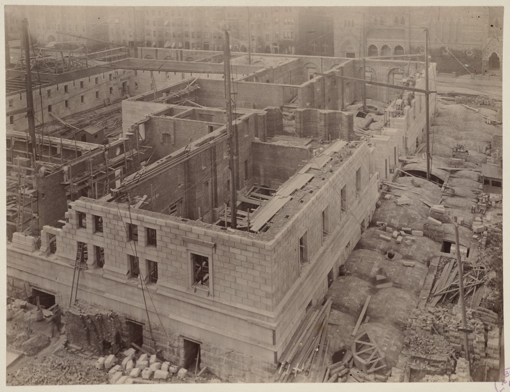 View of Dartmouth Street front from the S.S. Pierce Building, construction of the McKim Building