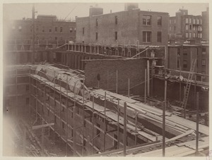 Laying brick, Courtyard west wall, construction of McKim Building