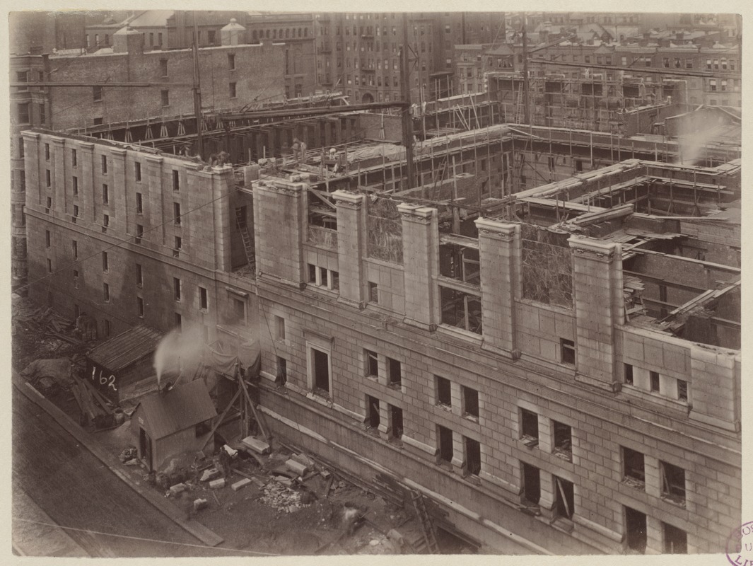 View from S.S. Pierce Building, Blagden Street side, construction of the McKim Building