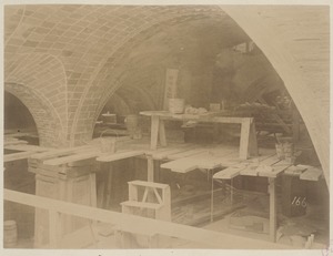 Laying tile for mosaic ceiling in Entrance Hall, construction of the McKim Building