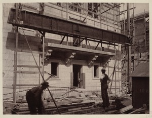 East wall of courtyard showing girder and balcony, construction of the McKim Building