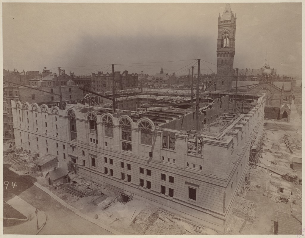 View of site from S.S. Pierce Building, construction of the McKim Building