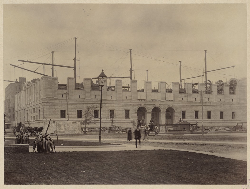 General view of the Facade taken from front of the Museum of Fine Arts, construction of the McKim Building