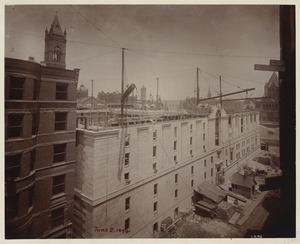 View of Blagden St. side exterior wall, construction of the McKim Building
