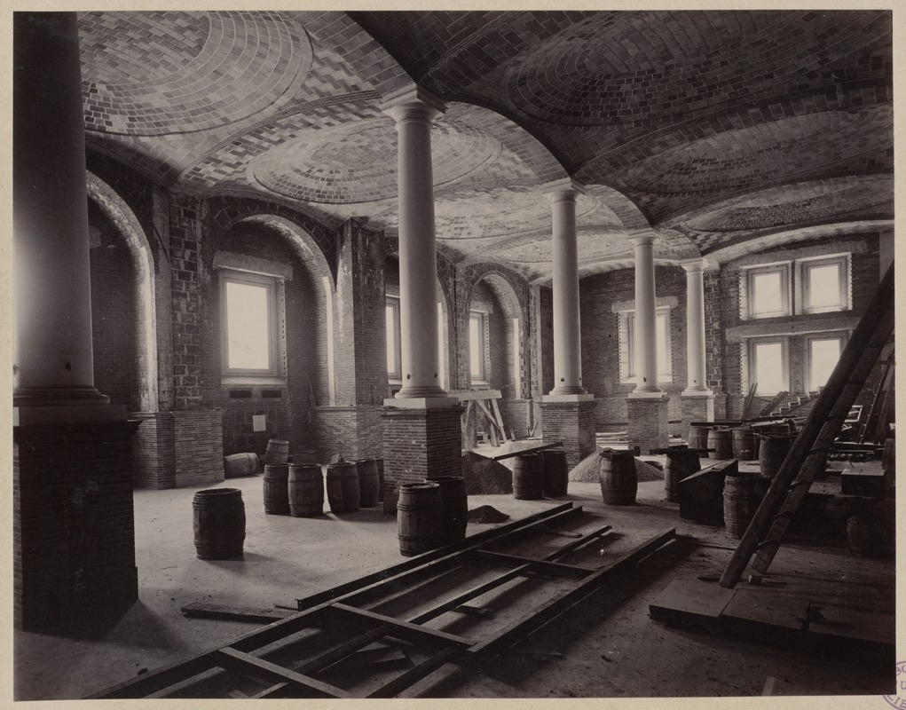 Catalogue room looking towards Blagden St., construction of the McKim Building