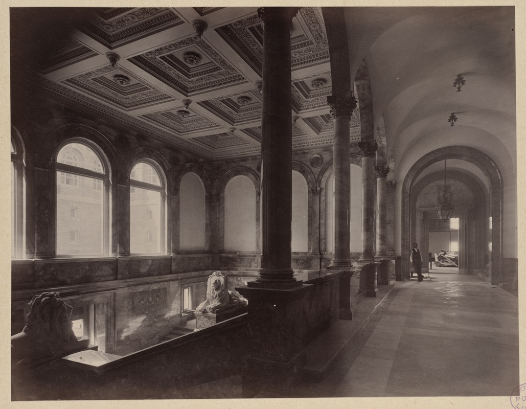 Arcade corridor with Saint-Gaudens lions, construction of the McKim Building