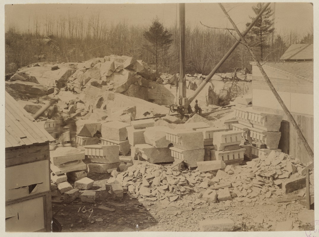 Cornice stone at Milford Quarry, construction of the McKim Building