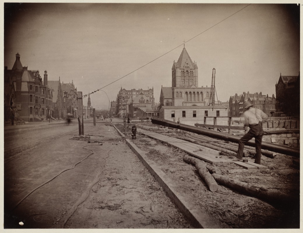View of excavation site along Boylston Street, looking east, construction of the McKim Building