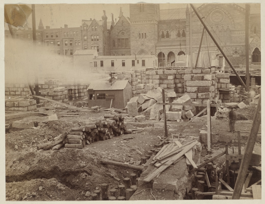 Foundation and piling heads, construction of the McKim Building