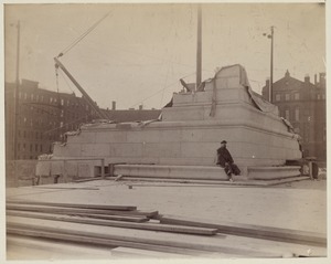 Cornerstone and platform at Boylston Street and Dartmouth Street corner, construction of the McKim Building