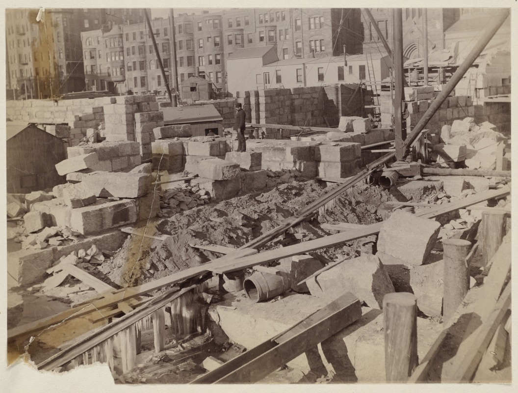 Foundation along Boylston Street, construction of the McKim Building