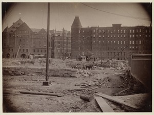 Excavation site from Boylston Street, construction of the McKim Building