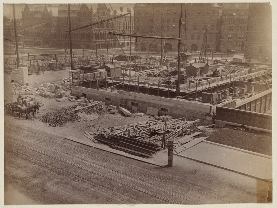 Site from Boylston Street, construction of the McKim Building