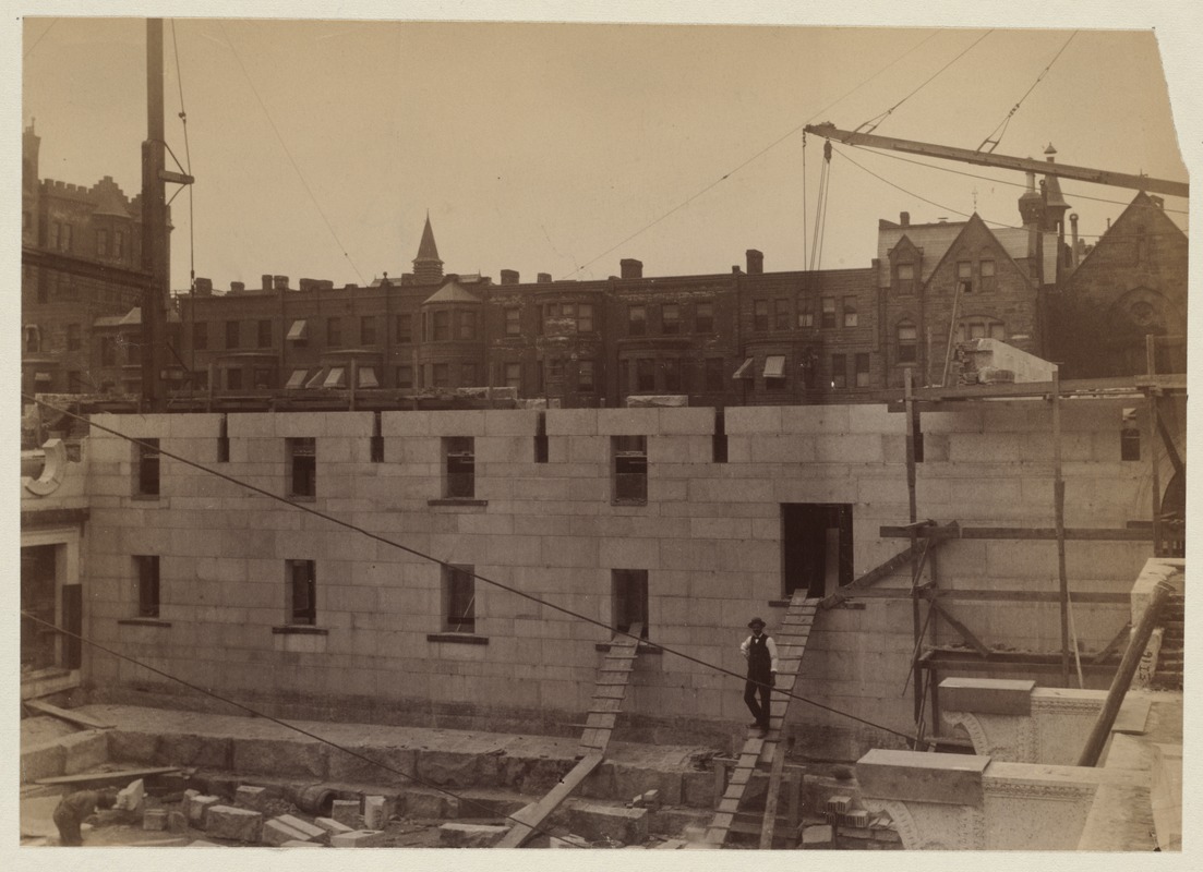 North wall of Courtyard, construction of the McKim Building