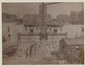 East wall of Courtyard under construction, construction of the McKim Building