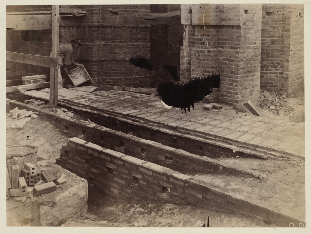Supporting partitions for floor over completed Guastavino tile vaults, construction of the McKim Building