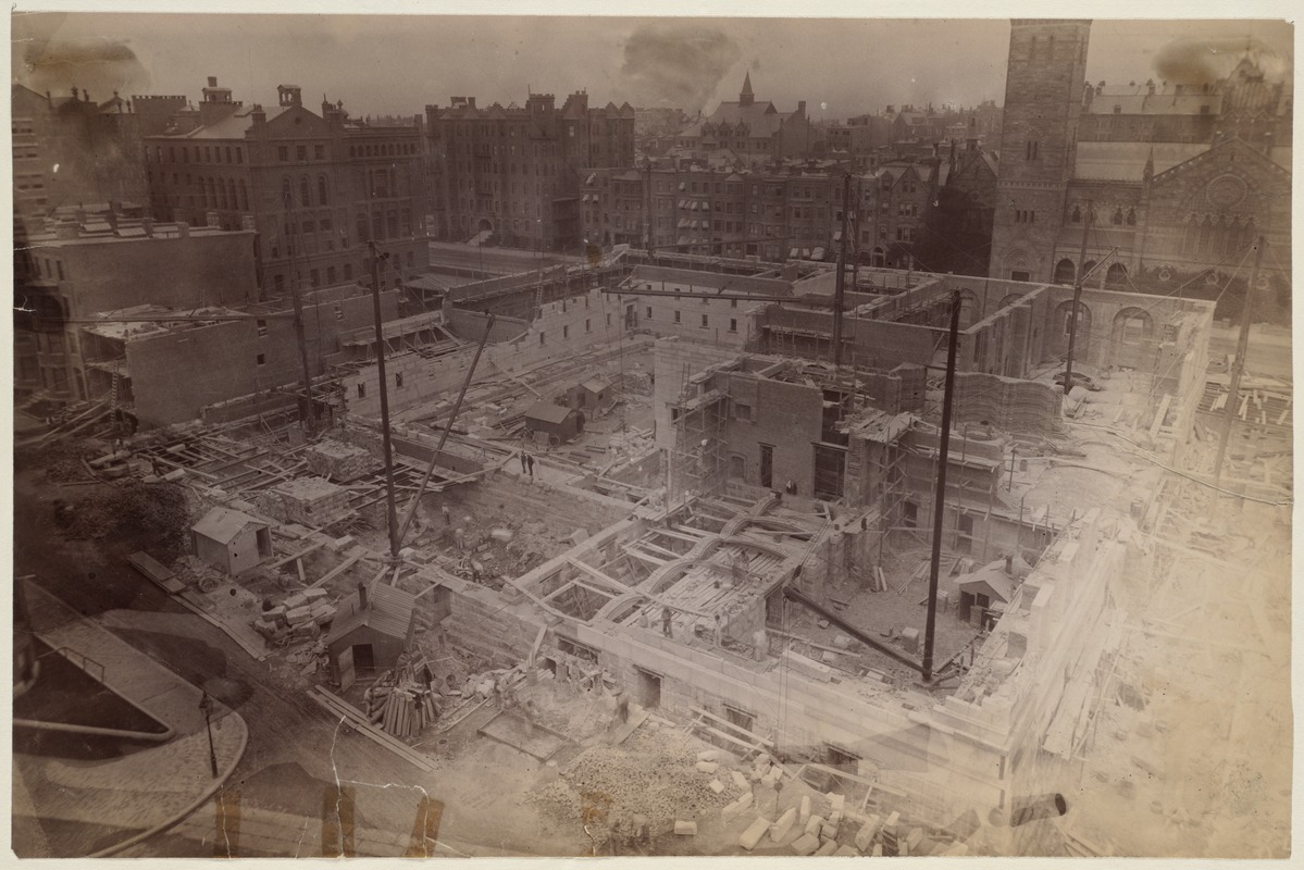 View of site from S.S. Pierce Building, construction of the McKim Building