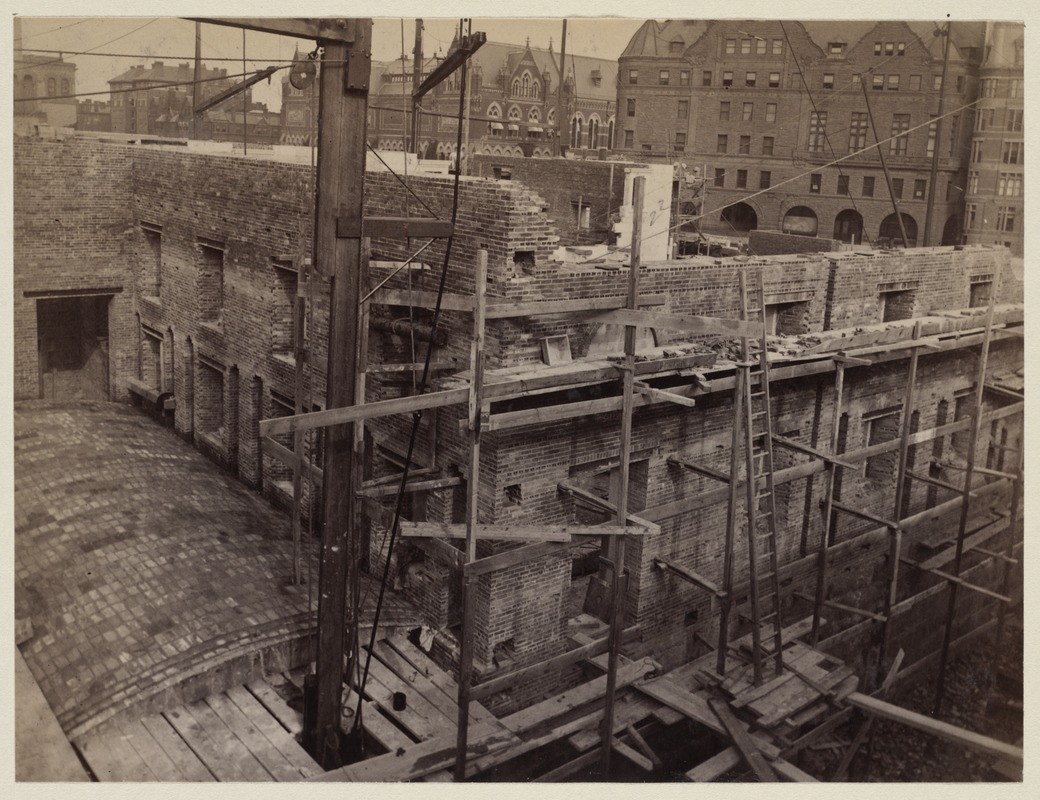 View of the inside of the Courtyard wall from back corner on the Boylston St. side