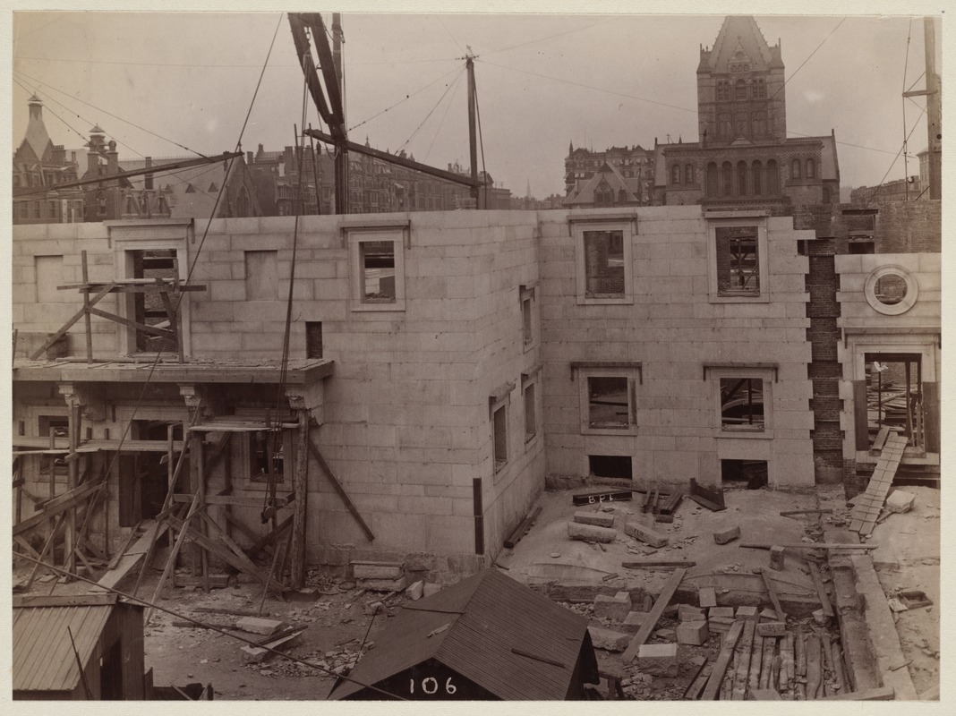 East wall of Courtyard, construction of the McKim Building
