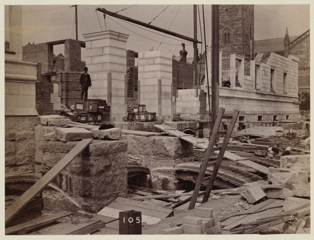 Dartmouth Street entrance, construction of the McKim Building