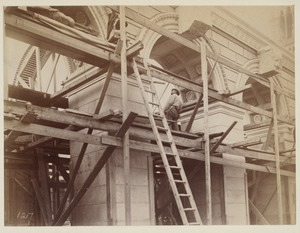 Scaffolding at Dartmouth Street entrance, construction of the McKim Building