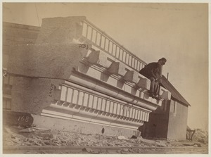 Cornice stone at Milford Quarry, construction of the McKim Building