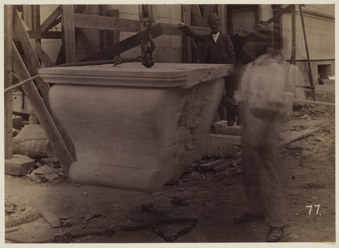 Keystone of Dartmouth Street Entrance arch, construction of the McKim Building