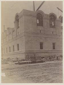 View of Dartmouth and Boylston St. corner, showing second floor windows, construction of the McKim Building