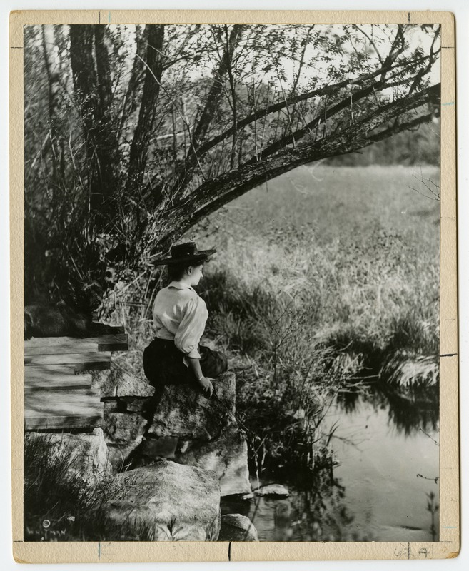 Helen Keller at edge of water