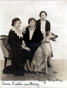 Portrait of Keller, Sullivan, and Thomson with a Great Dane