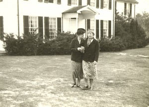 Helen Keller and Unknown Woman outside Arcan Ridge Home