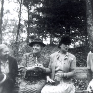 Helen Keller, with unknown woman, and Polly Thomson