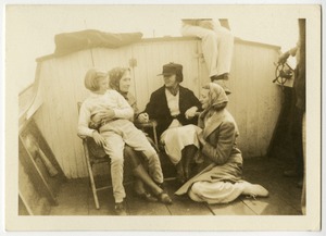 Helen Keller and Polly Thomson with Others on a Boat