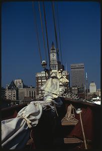 Bow of 'Westward' and Custom House from Long Wharf