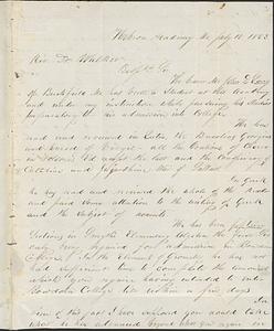 Letter from Mark H. Dunnell to Rev. Walker, July 15, 1853
