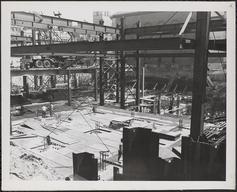 Construction of Boylston Building, Boston Public Library, framing ...