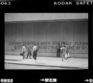 Graffiti on wall about 1984 NYC subway shooting