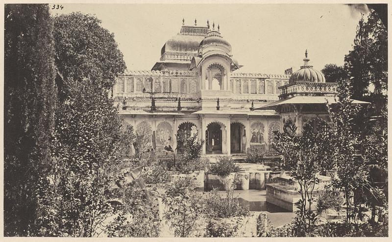 View of gardens and pavilions of the Lake Palace, Udaipur, India