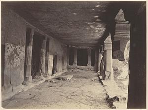 View from the left looking along interior of verandah of Buddhist Vihara, Cave VII, Ajanta