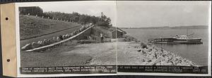 Contract No. 108, Utility Wharves, Quabbin Reservoir, Ware, view of retaining wall from turn around, looking southwesterly; and view of work boat and wharf looking southwesterly, Ware, Mass., Aug. 17, 1945