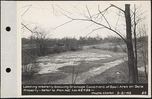 Views of Dane Property, Chestnut Hill Site, Newton Cemetery Site, Boston College Site, looking westerly showing drainage conditions of spoil area on Dane property, Chestnut Hill, Brookline, Mass., Feb. 21, 1942